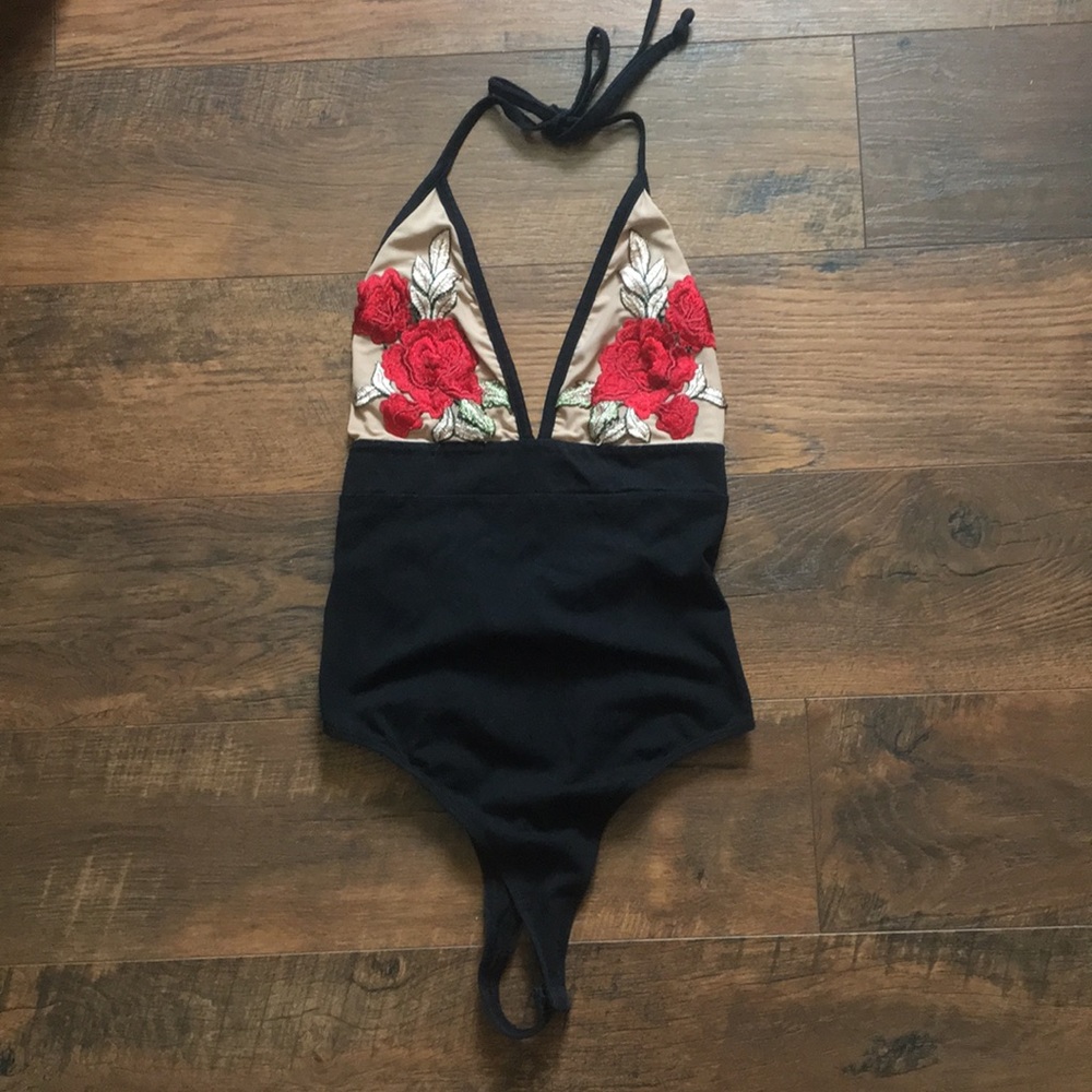 Black Bodysuit with Roses